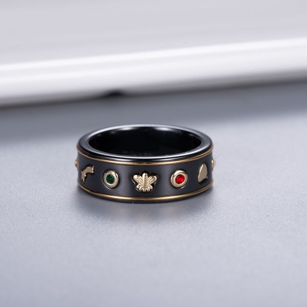 

lover couple ceramic ring with stamp black white fashion bee finger ring jewelry for gift size 6 7 8 9288h, Silver