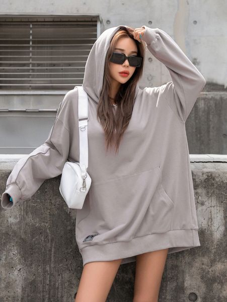 

dazy patched drop shoulder hooded sweatshirt dress 32do#, White;black