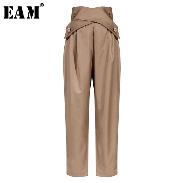 

[eam] high waist black cross button split long suit trousers new loose fit pants women fashion tide spring summer 2020 lj201130, Black;white