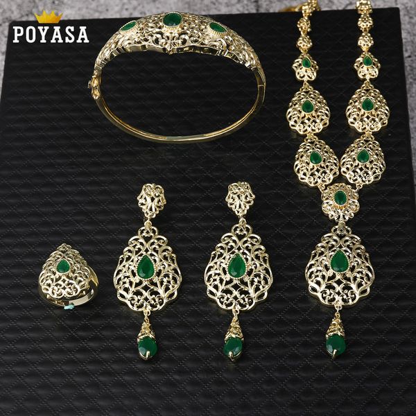 

moroccan caftan wedding gold jewelry set for women green stone fashion jewelry set copper jewelry set 201222, Slivery;crystal