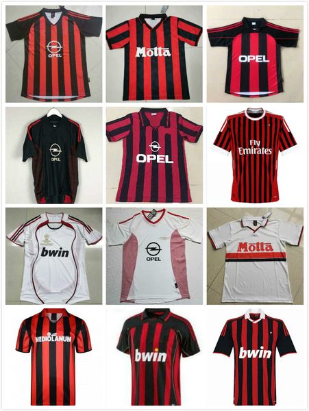 

90 91 retro shirts home 96 97 gullit soccer jersey 01 02 03 maldini van basten football ronaldo kaka inzaghi 06 07 ac milan 2009, Black;yellow
