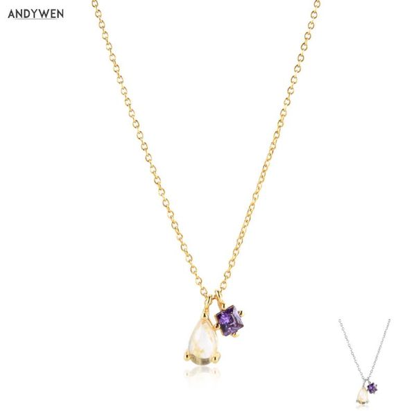 

andywen 925 sterling silver modern champagne ovals pendant purple charms long chains necklace 2020 rock punk jewelry making