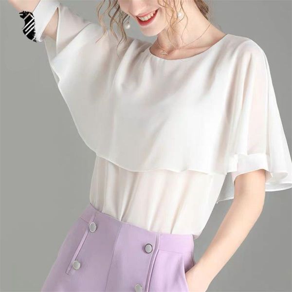 

2020 women elegant summer chiffon shirts butterfly sleeve ladies formal office blouse plus size -7xl 8xl white red blue