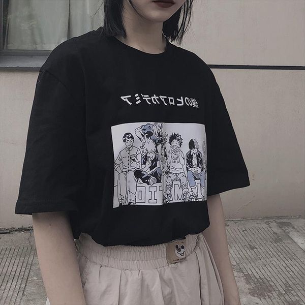 

anime boku no hero academia cute cartoon print women t shirt my hero academia school fun costume harajuku japan casual tee, White