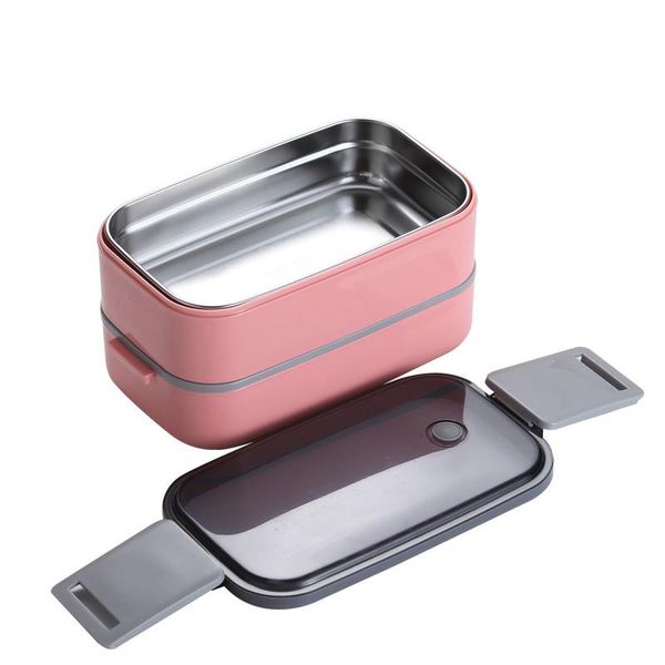 

японский обед коробка из нержавеющей стали двойной слой пищевой контейнер портативная портативная посуда для детей пикник школа микроволнова