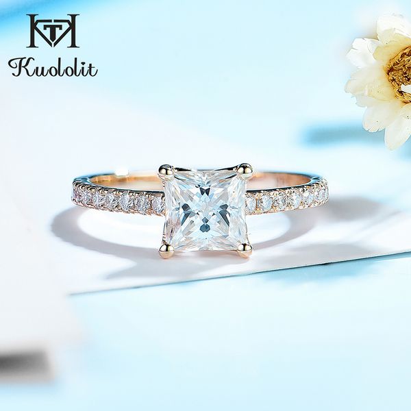 

kuololit 585 14k 10k 1.5ct moissanite women princess cut vvs solitaire ring for engagement bridal promise anniversary q1214, Golden;silver