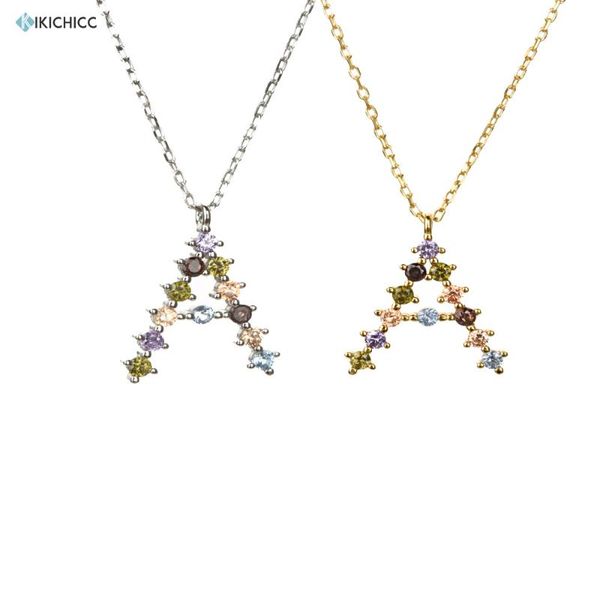 

chains kikichicc 925 sterling silver colorful zircon gold letter a pendant chain necklace 2021 rock punk fashion fine jewelry for women
