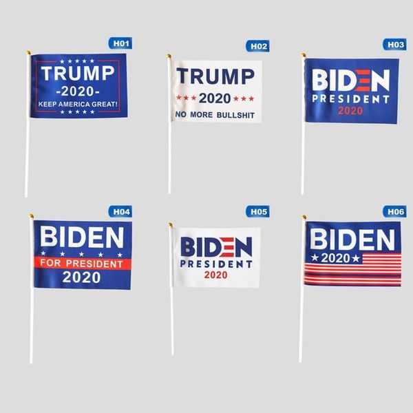 

10pcs 14x21cmtrump 2020 flag printed donald trump flag keep america great donald /biden for president usa with flagpole wmtolh mywjqq