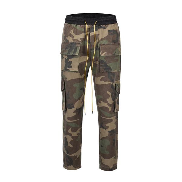 

2020 fashion cargo full length pants men camouflage loose hip hop ankle buttons sweatpants casual cool pants, Blue