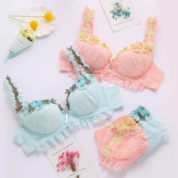 

new japanese sweet lace shoulder strap loli wind bra embroidery bow girl ladies goddess bra set 3601, Red;black