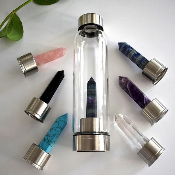

natural quartz gemstone glass water bottle direct drinking cup glass crystal obelisk wand healing wand bottle with rope bbyohp