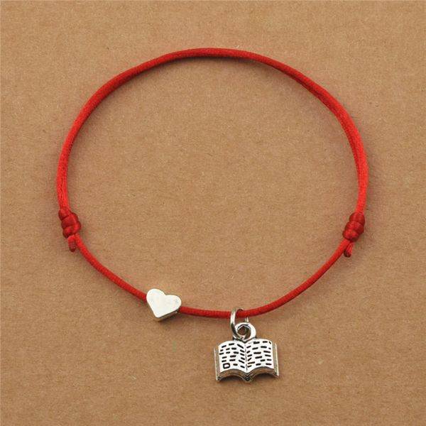 

string red cords heart charm love reading book charm bracelets for teacher student school library reader books jewelry gifts, Golden;silver