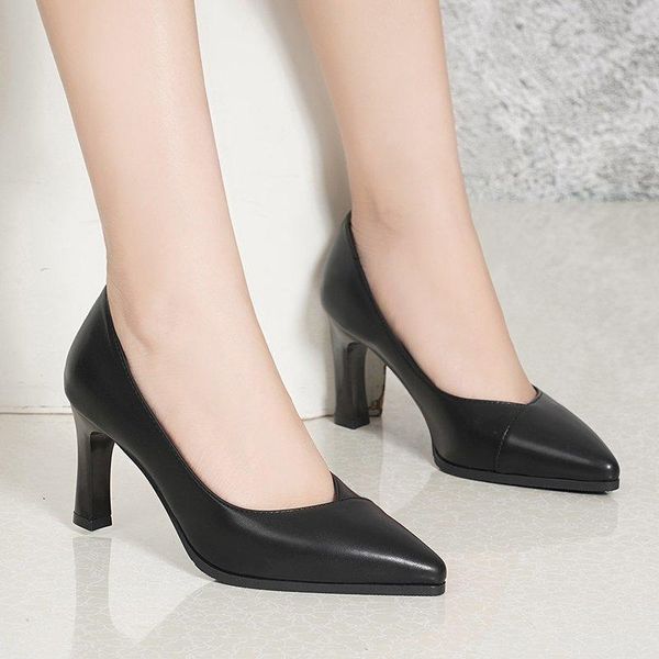 

rimocy 2021 spring shallow women pumps pointed toe pu leather ladies single shoes solid color office high heels shoes woman new, Black