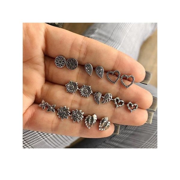 

9 пар / набор богемной лунной звезды камень ступенчатые серьги для женщин 2019 заявление handmade round серьги bijoux femme ювелирные издели, Golden;silver