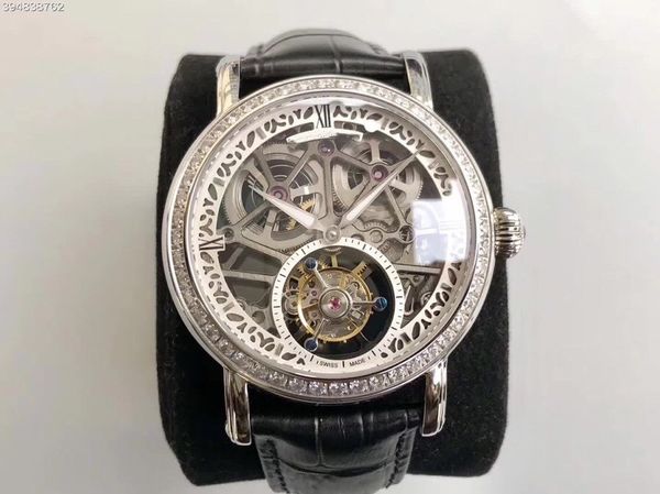 

the new men's fashion watch has a diameter of42mmand a thickness of 11mm.equipped with haiou manual tourbillon movement for 48 hoursit, Slivery;brown