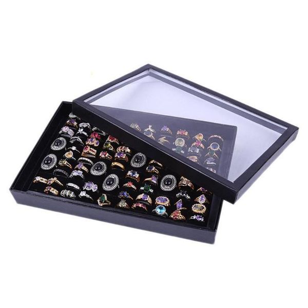 

newly velvet 100 slots ring earrings display box showcase storage case holder tray jewelry organizer boxes with lid, Pink;blue