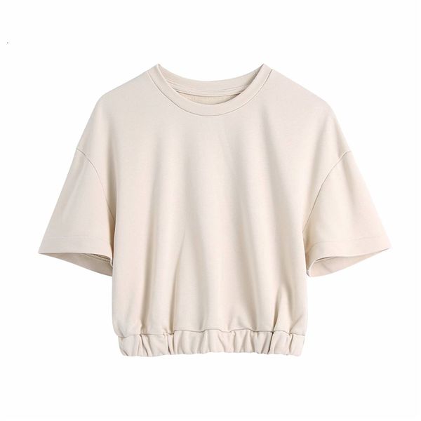 

2021 new causal women sport solid sleeve shirts fashion ladies o-neck short streetwear female chic elastic waist blouses mu4a, White