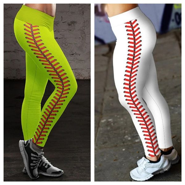 

s-3xl высокая талия спортивные брюки софтбольные леггинсы спандекс teggings модный неоновый софтбол стежка йога спортивные спортивные спорти, White