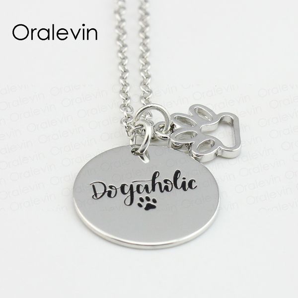 

inspirational dog paw hand stamped custom necklace dogaholic gift jewelry,10pcs/lot, #ln683