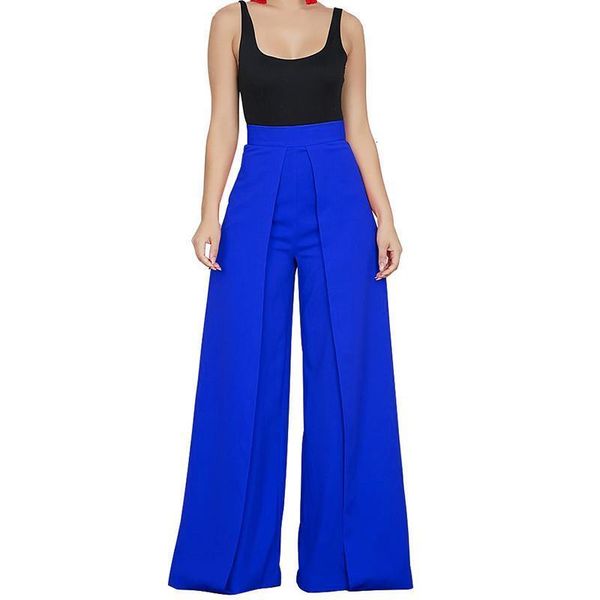

chic high waist zipper palazzo pants for women casual loose wide leg pants ladies elegant long culottes trousers pantalon femme, Black;white