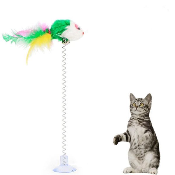 

1pc cat toy funny interactive suction spring cat toy cat feather wand teaser pet interactive supplies favor rand qylzep