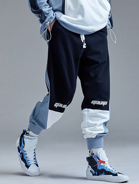 

men color block drawstring waist sweatpants i1yy#, Black