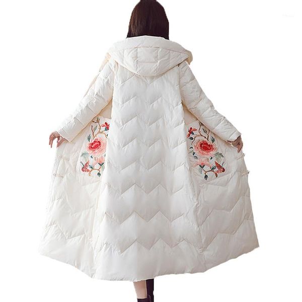 

hat down cotto long winter coat women embroidery vintage chinese national style parka 2018 casual cotton padded clothes a8031, Black