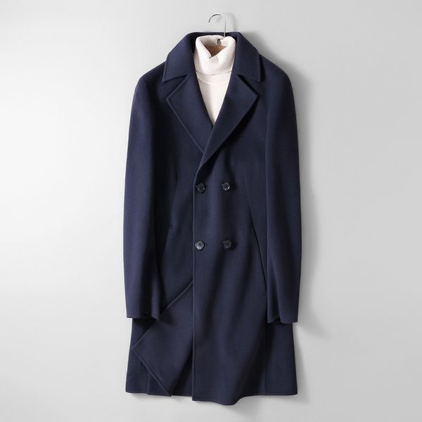 

2021 New Mens Double-faced Men's Men Long and Gross Coats Autumn Business Wool Blends Plus Size M-3xl O4Q6, Black