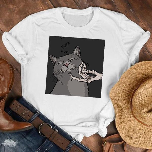 

women lady cartoon cute cat funny hand 90s fashion fashion shirt clothes tshirt female print t tee womens graphic t-shirt, White