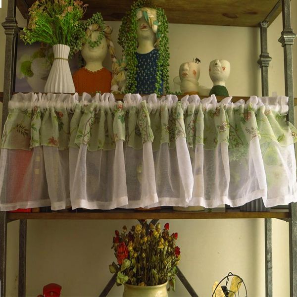 

curtain & drapes idyllic double stitching small flowers short curtains fabric 1pc rod pocket half tulle for window kitchen dl-hm384-30