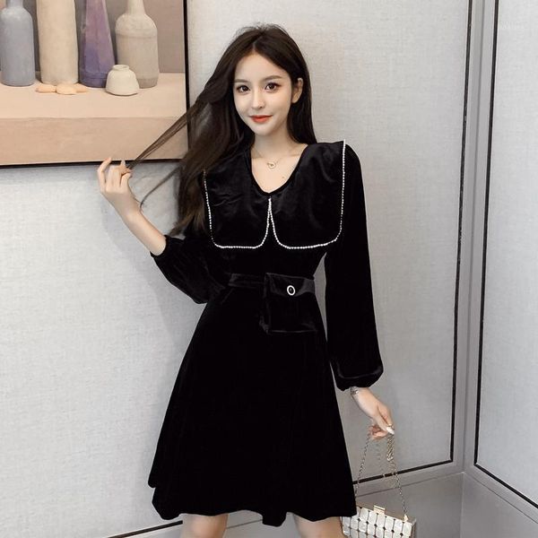 

make new winter pleuche female waist show thin dress1, Black;gray