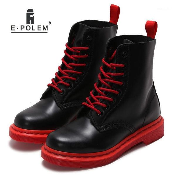 

boots fashion genuine leather lace-up ankle women casual handmade autumn winter motorcycle footwear shoes female1, Black