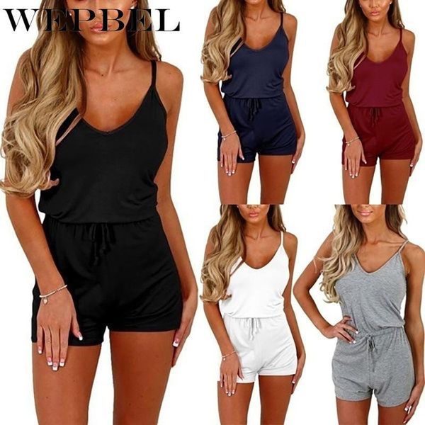

wepbel summer slim fit drawstring waist overalls sleeveless playsuit outfits women fashion spaghetti strap jumpsuit rompers1, Black;white