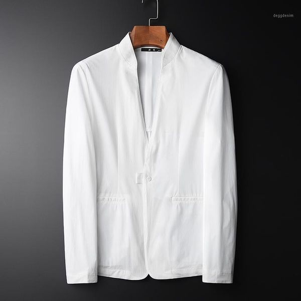 

men's suits & blazers spring men fashion casual blazer hight quality thin fabric sun-protective white stand collar slin fit jacket 4xl1, White;black