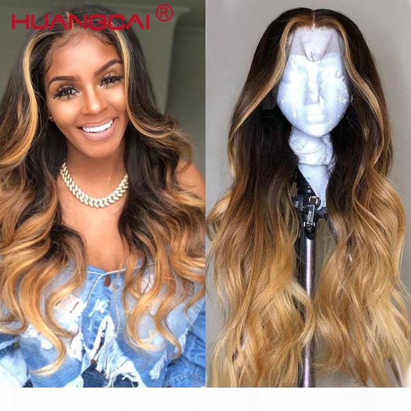 

ombre blonde 13*4 lace front wig brazilian wavy 150% part pre plucked lace front human hair wig ombre 4 27 remy hair, Black