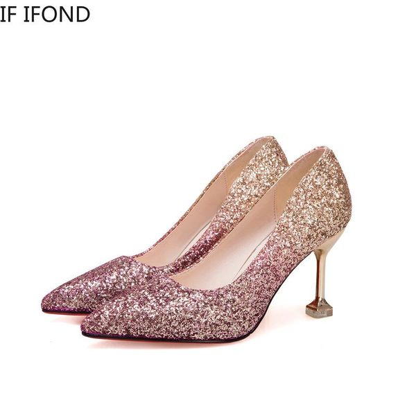 

dress shoes if ifond spring women pumps pointed toe european wedding bride crystal bling fashion female high heels, Black