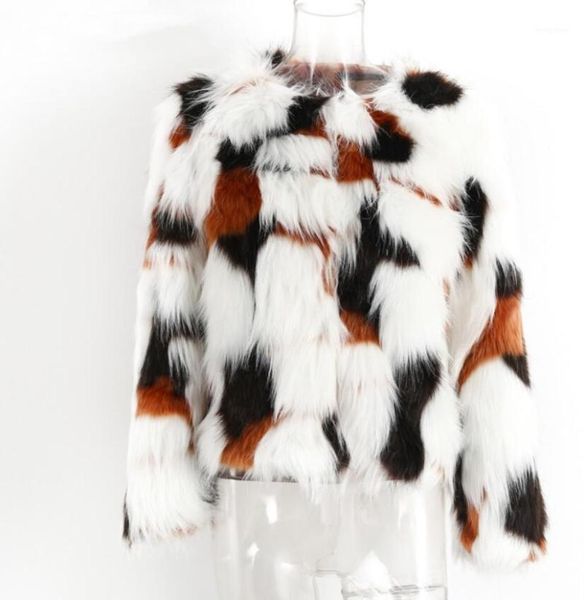 

autumn and winter plus size faux fur coat women's warm long-sleeved women's fur coat autumn and winter white1, Black
