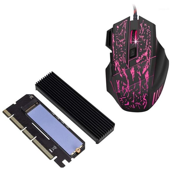 

1pcs crack glows wired gaming mouse 5600dpi adjustable 7 buttons & 1pcs m.2 nvme ssd ngff to pcie 3.0 x16 adapter1