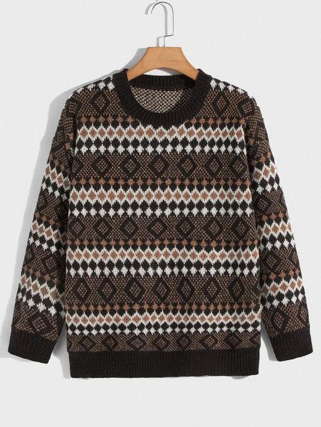 

romwe guys geometric pattern sweater v3fg#, White;black
