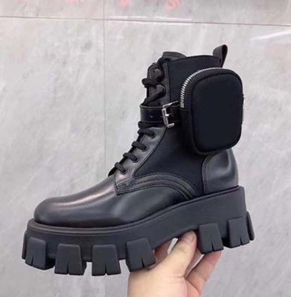 

women leather shoes lace up buckle ankle boots factory direct female rough heel round head size:35-40 73, Black