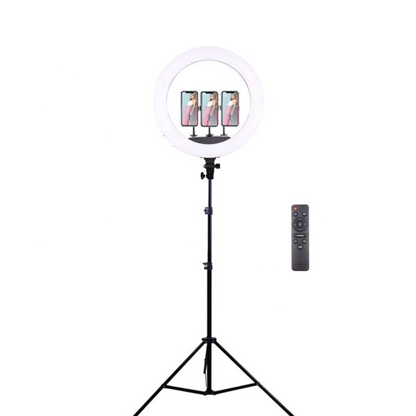 

4fds2awbrightenlux selling rechargeable selfie ring light 18 inch with tripod &3 mobile phone holder