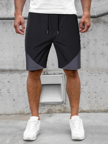 

men contrast panel drawstring waist shorts l3oc#, Black