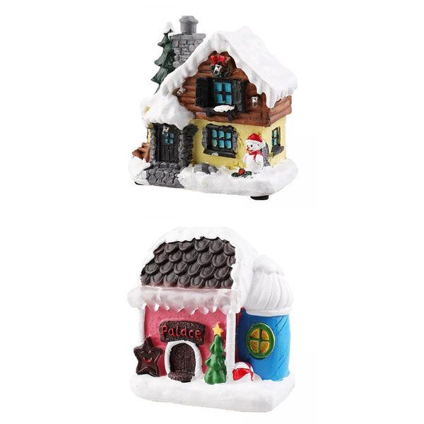 

2pcs christmas house decor led light resin village ornament gift decoration