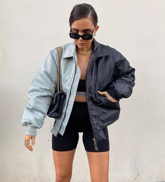 

2021 autumn and winter longth sleeveless blue gray and black two-color stitching casual street wear women's short thick coat1, Black;brown