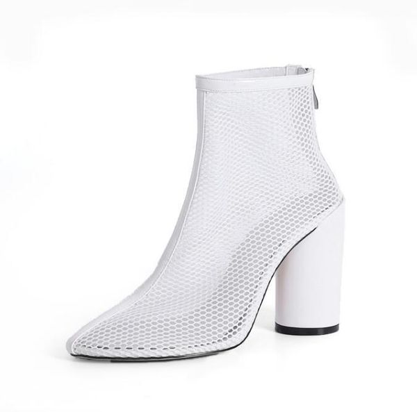 

boots moraima snc selling white mesh grid thick heels ankle round toe summer high heel shoes transparent runway, Black