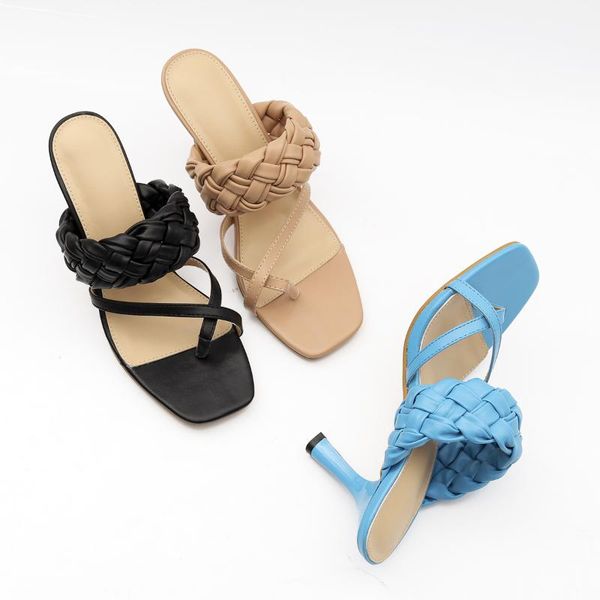 

summer new european and american fashion hand woven clip toe high heel women's slippers super high, Black