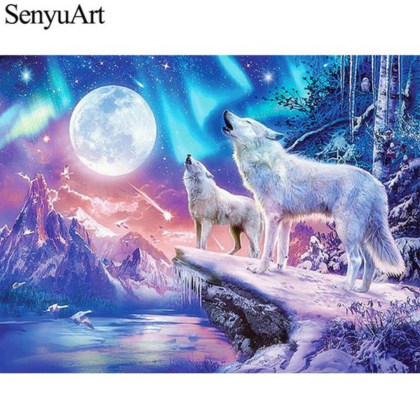 

paintings senyuart 5d diamond painting full round embroidery picture mosaic art accessories moon wolf paiting cross stitch kits home decor