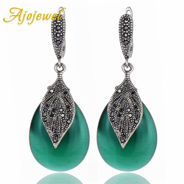 

dangle & chandelier ajojewel classic vintage red green leaf earrings luxury jewelry for mother with black rhinestone, Silver