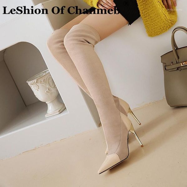 

boots leshion of chanmeb large size 48 women's 10cm stiletto heels kneehigh woman black nude stretch slim overtheknee shoe1