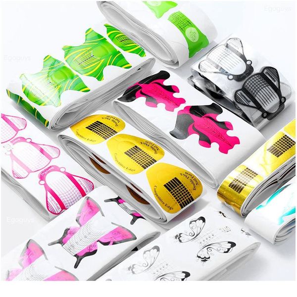 

100pcs nail form styling builder stickers nail art decoration extension guide butterfly uv gel polish tips stencil manic qyllfk